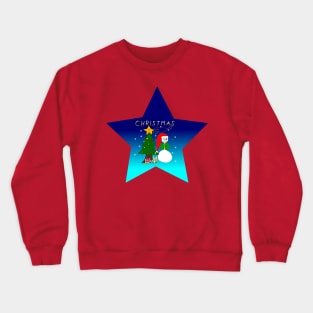 christmas, cute snowman, christmas tree, snowflakes, star Crewneck Sweatshirt